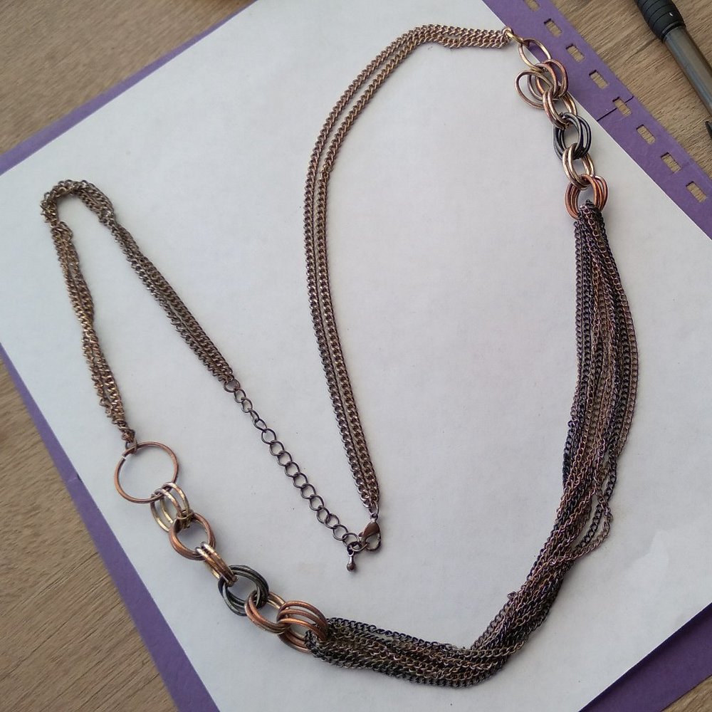 Brass tone multi looped necklace 30 plus inch